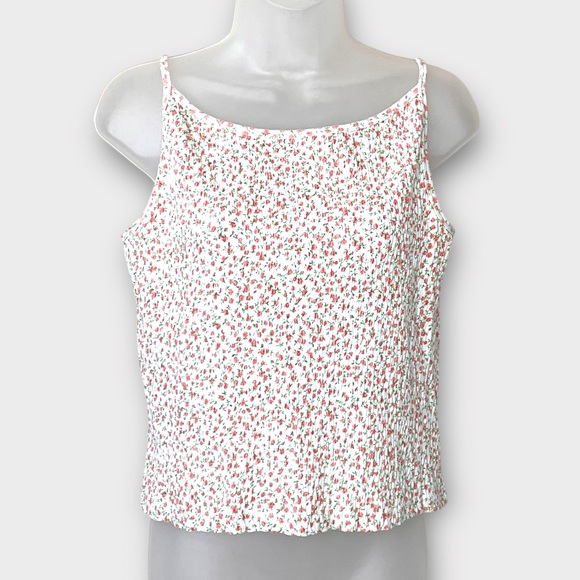 Y2K ENERGIE White & Pink Ditsy Floral Print Smocked Tank Top Junior Size Large - Picture 1 of 4